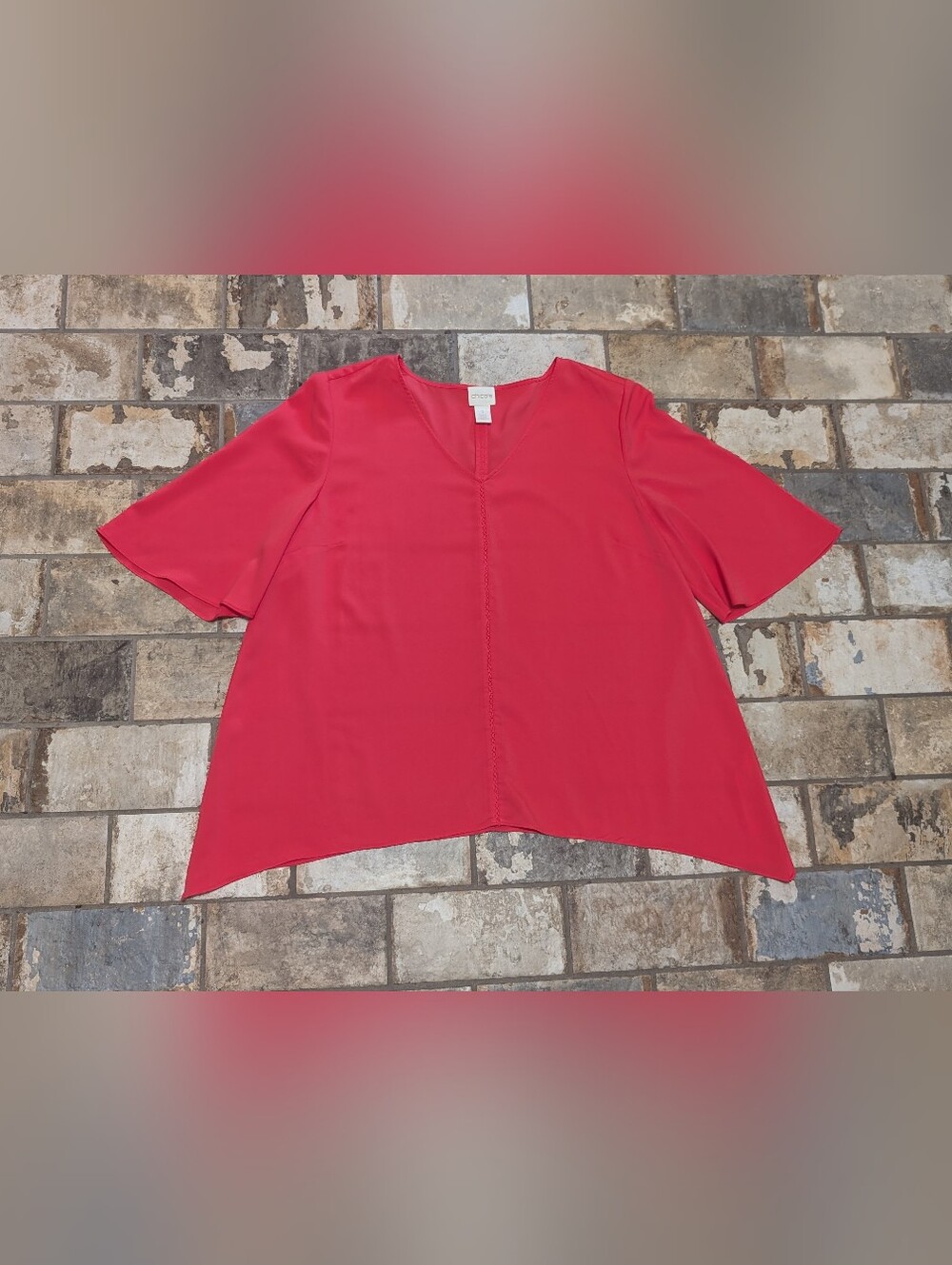 Chico's Coral Pink V-Neck Bell-Sleeve Flowy Blouse Top Chico's Size 1 US Medium